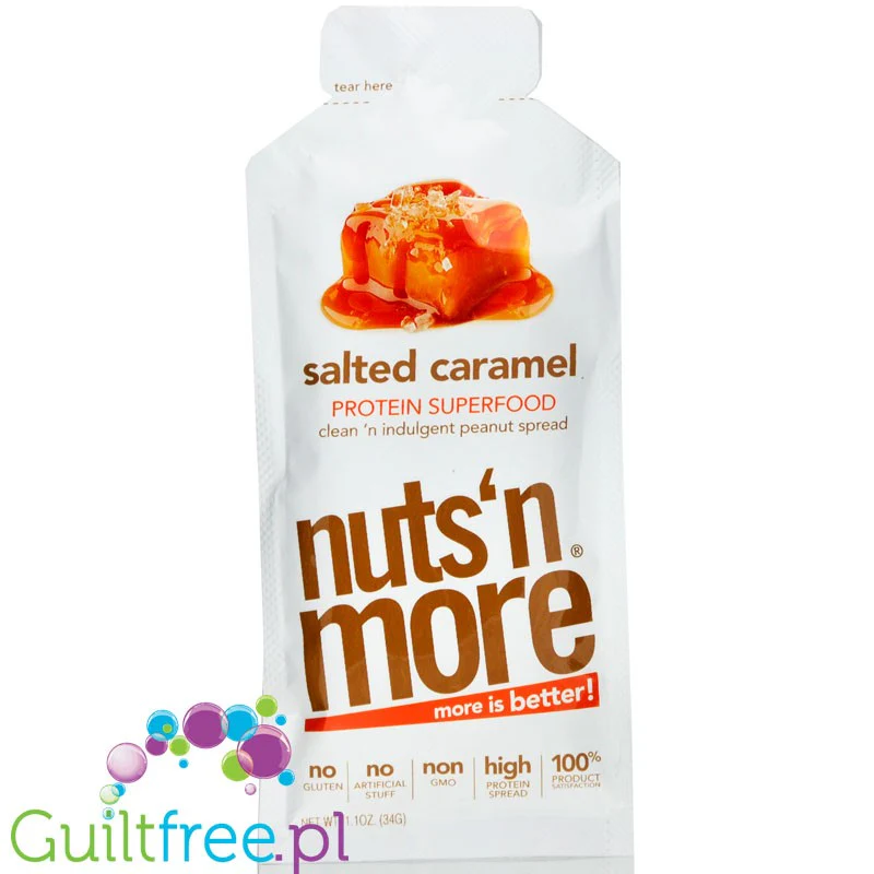 Nuts 'N More Salted Caramel - masło orzechowe z WPI i ksylitolem, tubka squeeze pack