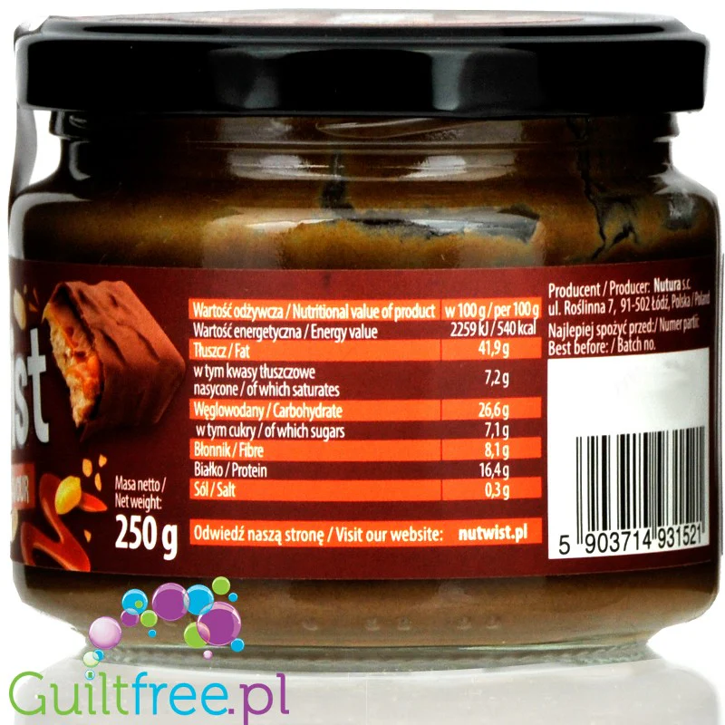 Nutura NuTwist Choco Caramel - orzechowy wegański krem bez kakao i bez cukru, smak Batonik Czekoladowo-Karmelowy - Image 3