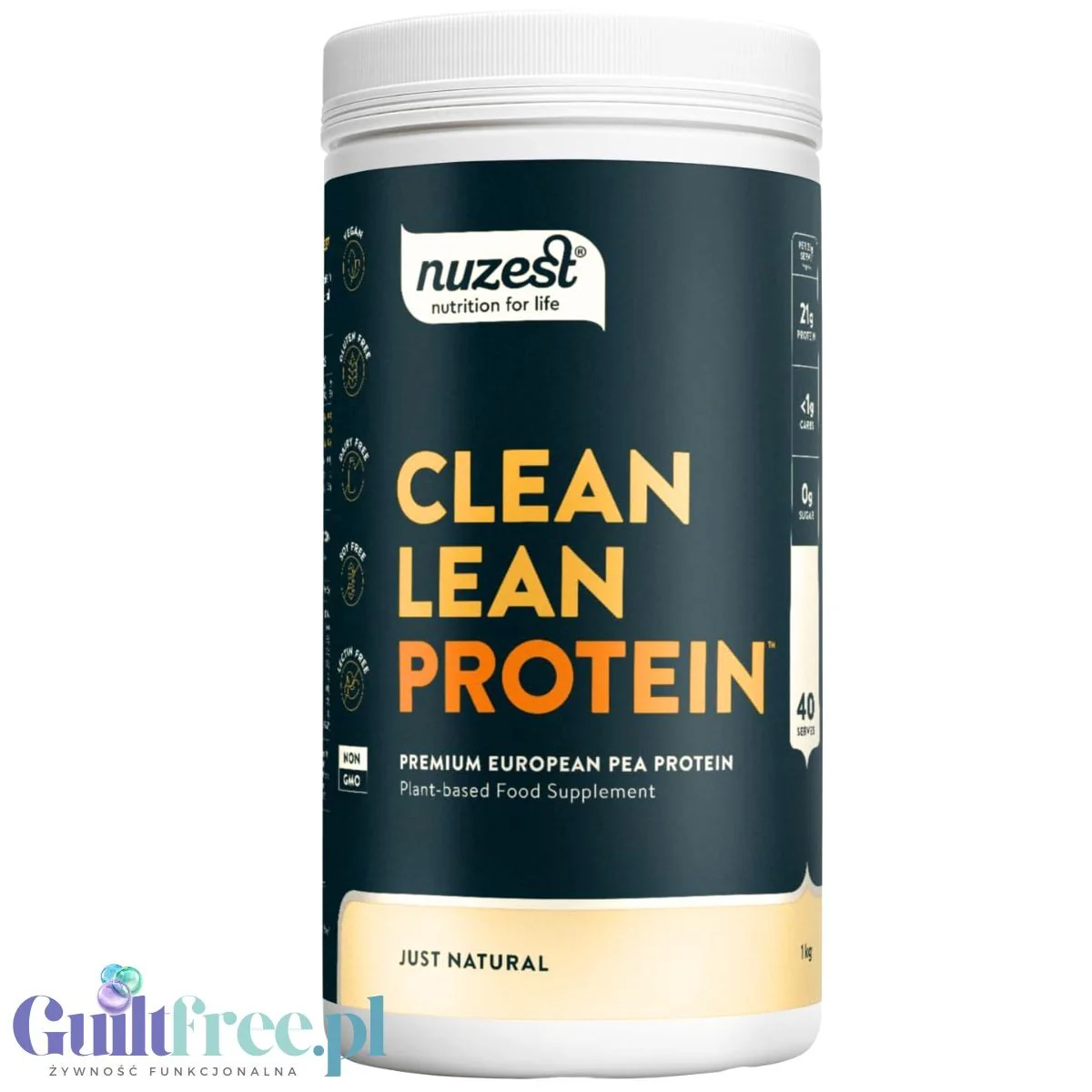 Nuzest Clean Lean Protein Just Natural 1kg - wegańska odżywka białkowa z europejskiego grochu bez słodzików i aromatów