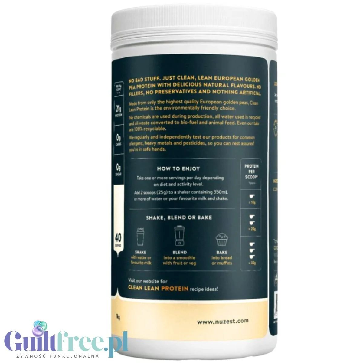 Nuzest Clean Lean Protein Just Natural 1kg - wegańska odżywka białkowa z europejskiego grochu bez słodzików i aromatów - Image 2