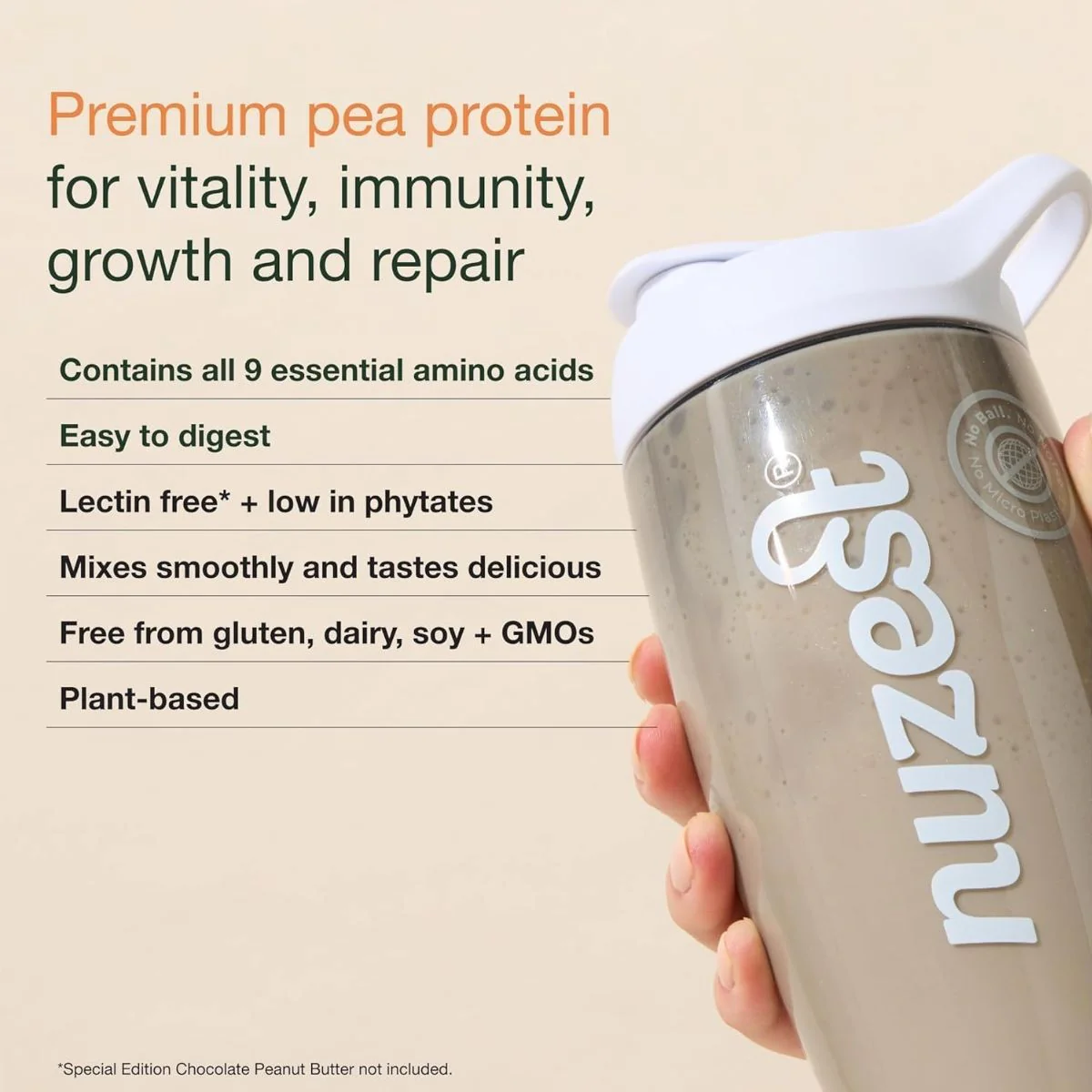 Nuzest Clean Lean Protein Just Natural 1kg - wegańska odżywka białkowa z europejskiego grochu bez słodzików i aromatów - Image 6