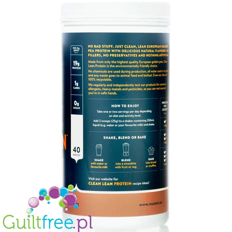 Nuzest Clean Lean Protein Rich Chocolate 1kg - wegańska odżywka białkowa o ultra czystym składzie na bazie europejskiego grochu - Image 2