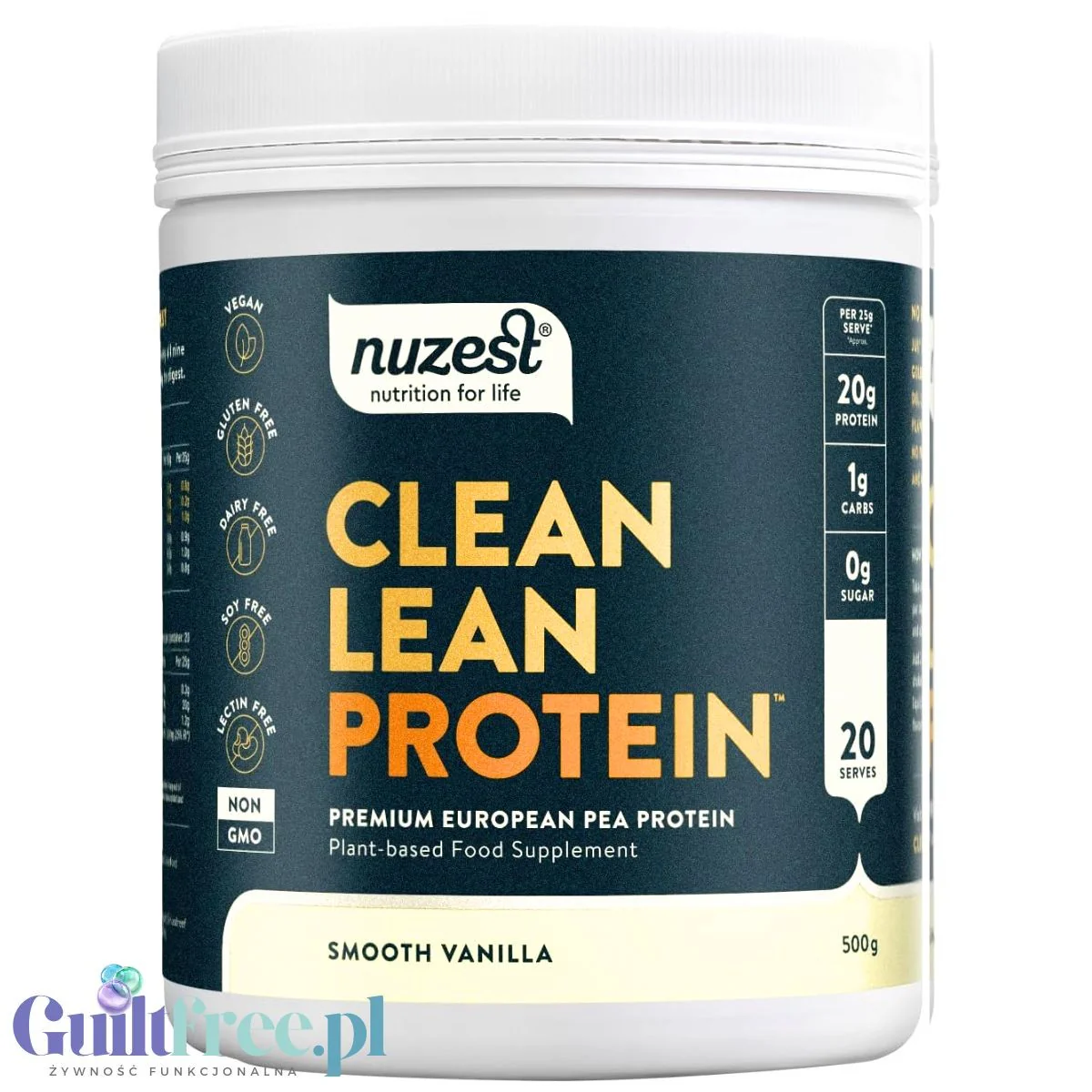 Nuzest Clean Lean Protein Smooth Vanilla 0,5kg - wegańska odżywka białkowa o wspaniałym składzie na bazie europejskiego grochu