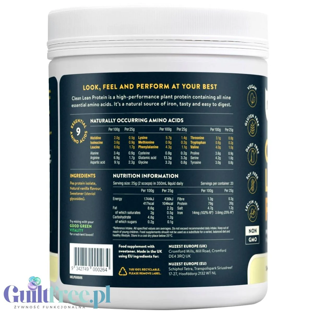 Nuzest Clean Lean Protein Smooth Vanilla 0,5kg - wegańska odżywka białkowa o wspaniałym składzie na bazie europejskiego grochu - Image 3