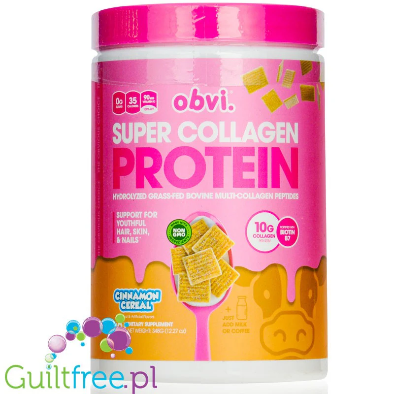 Obvi Super Collagen Protein Cinnamon Cereal - 35kcal & 9g białka, keto kolagen bez cukru z witaminami i minerałami