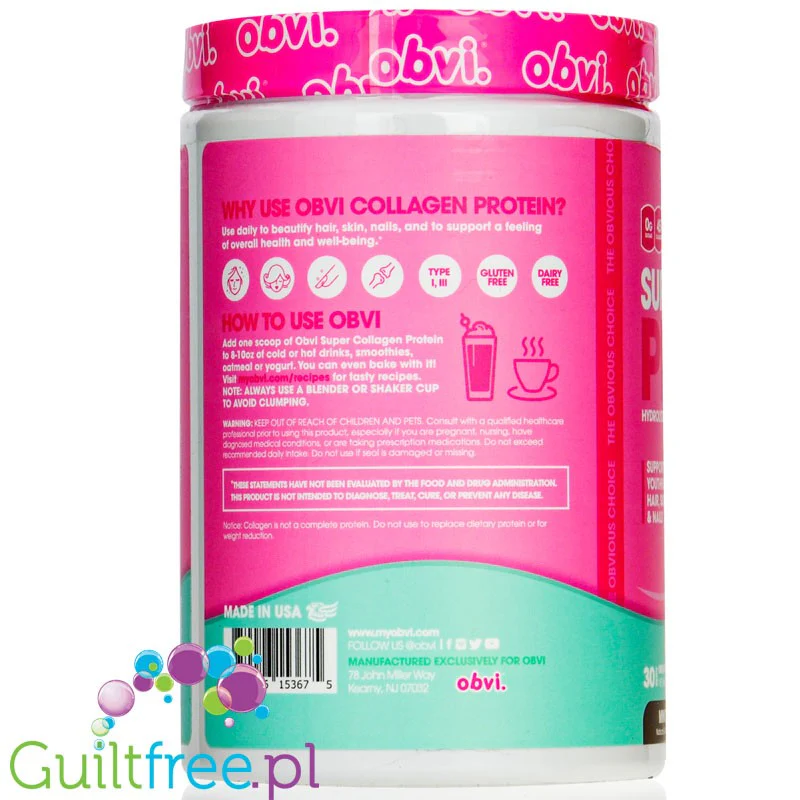 Obvi Super Collagen Protein Mint Chocolate Chip - 45kcal & 10g białka, keto kolagen bez cukru z witaminami i minerałami - Image 3