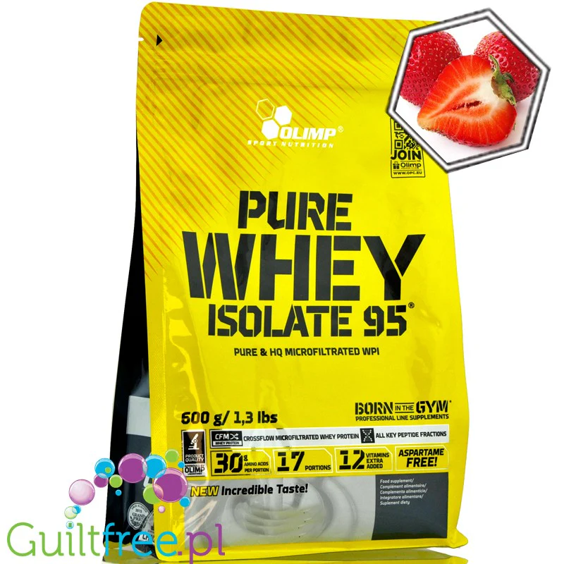 Olimp Pure Whey Isolate 95% Strawberry, 0,6kg, odżywka białkowa WPI