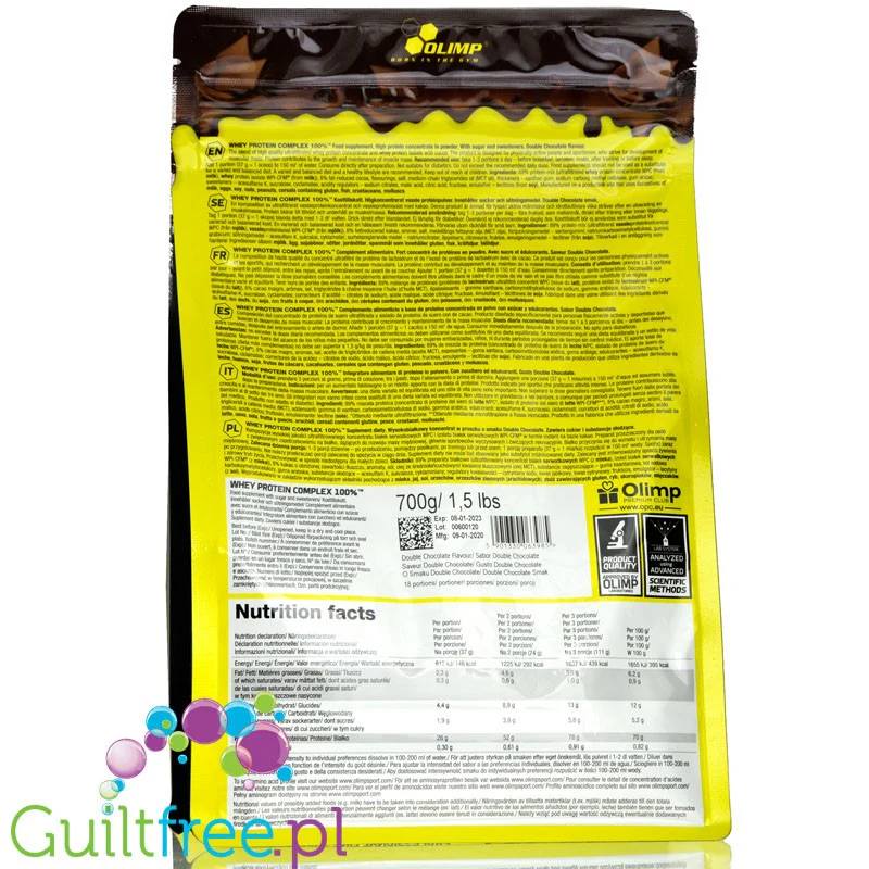 Olimp Whey Protein Complex 100% 0,7 kg Double Chocolate, odżywka proteinowa (smak Podwójnie Czekoladowy) - Image 2