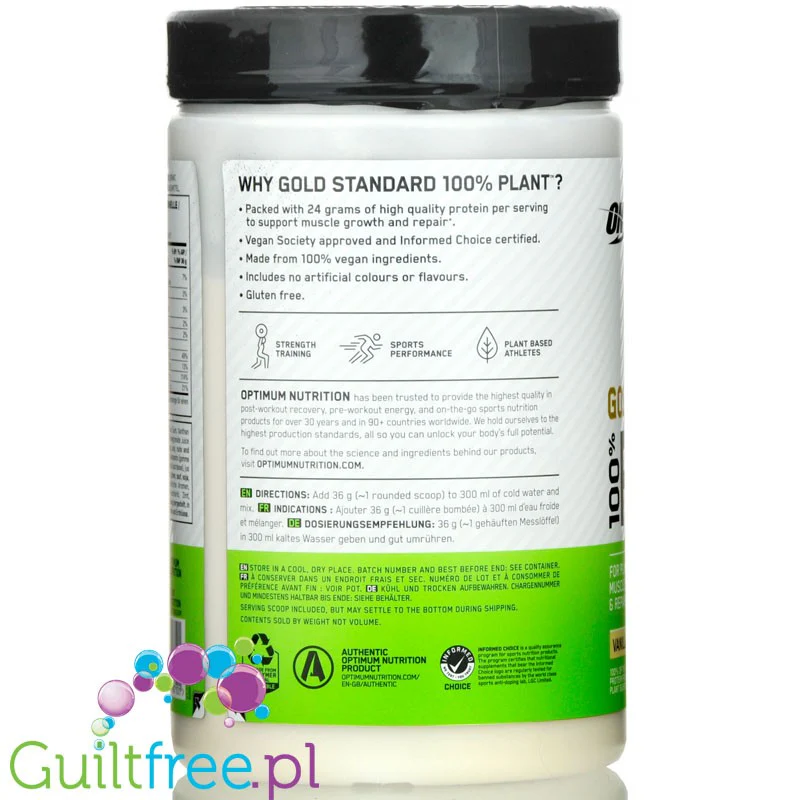 Optimum Nutrition Gold Standard 100% Plant, Vanilla - roślinne białko o smaku waniliowym, 0,68KG - Image 2