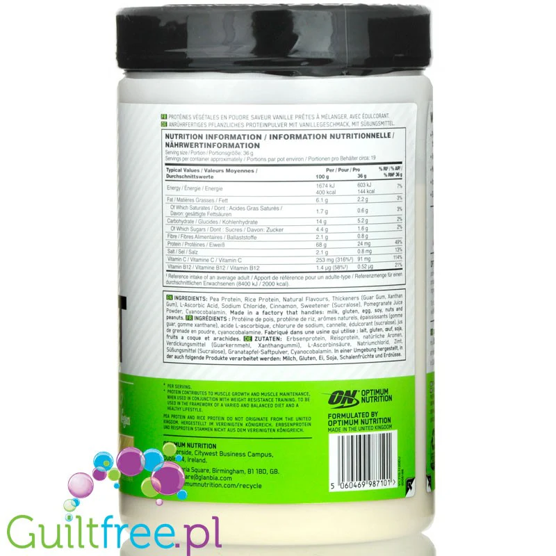 Optimum Nutrition Gold Standard 100% Plant, Vanilla - roślinne białko o smaku waniliowym, 0,68KG - Image 3