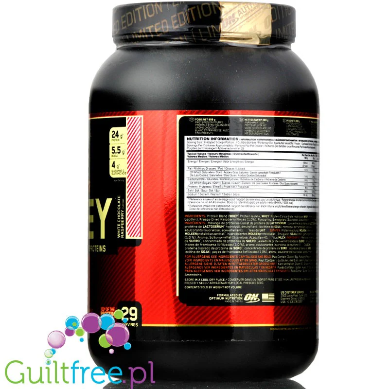 Optimum Nutrition, Whey Gold Standard 100% White Chocolate Raspberry 0,9KG - Image 4