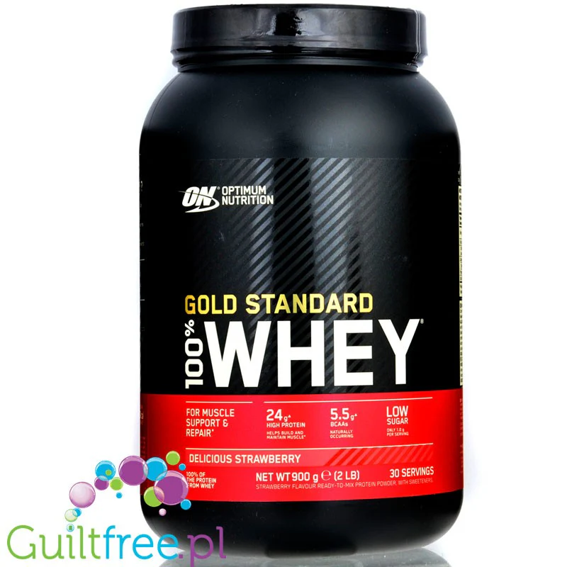 Optimum Nutrition, Whey Gold Standard 100% Delicious Strawberry odżywka 0,9kg, 24g białka & 113kcal