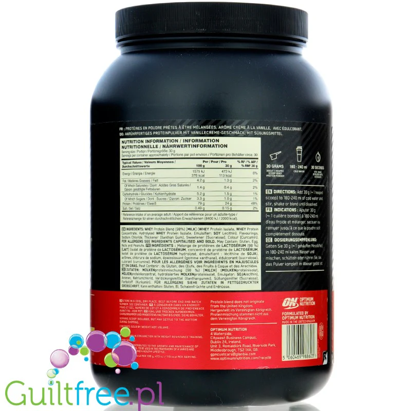 Optimum Nutrition, Whey Gold Standard 100% French Vanilla Crème odżywka 0,9kg - Image 3
