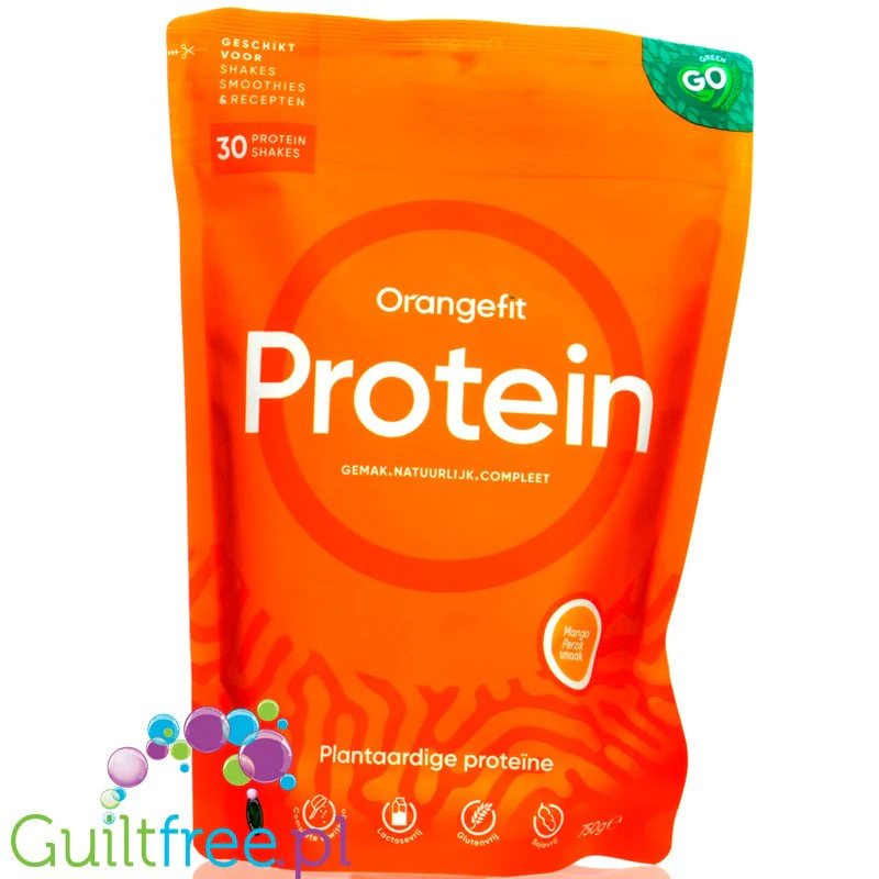Orangefit Vegan Protein Mango & Peach - wegańska odżywka proteinowa bez soi, ze stewią, Brzoskwinia & Mango