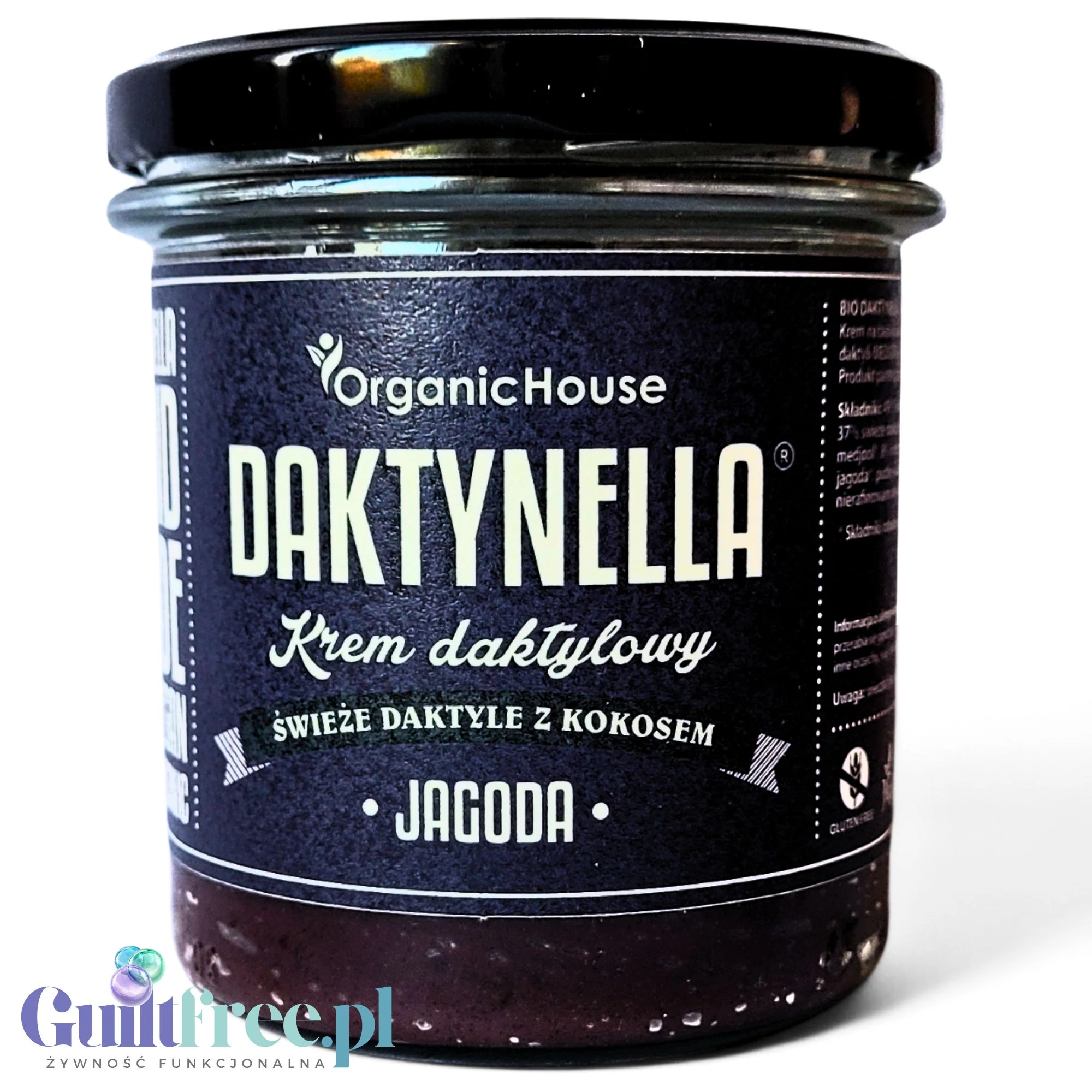 Organic House Daktynella Jagoda 280g - jagodowy krem daktylowo-kokosowy bez dodatku cukru, wegański & organiczny