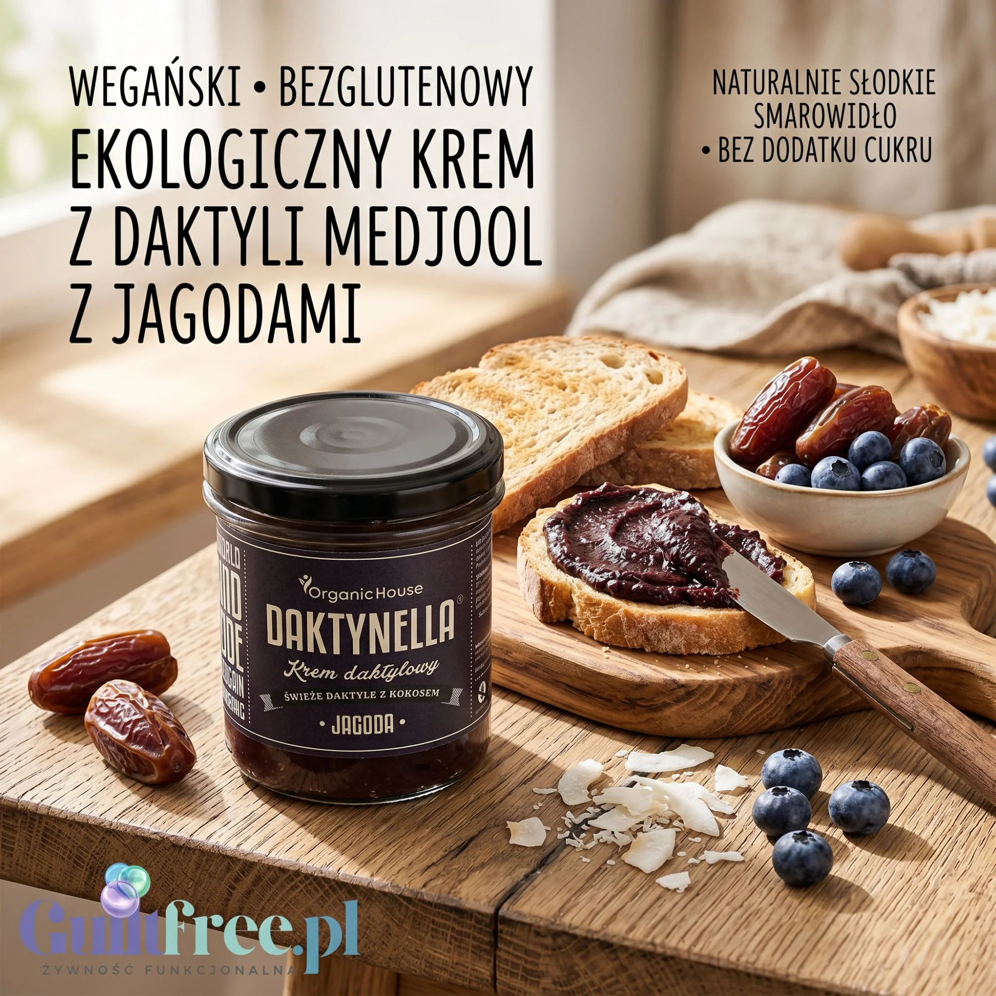 Organic House Daktynella Jagoda 280g - jagodowy krem daktylowo-kokosowy bez dodatku cukru, wegański & organiczny - Image 2