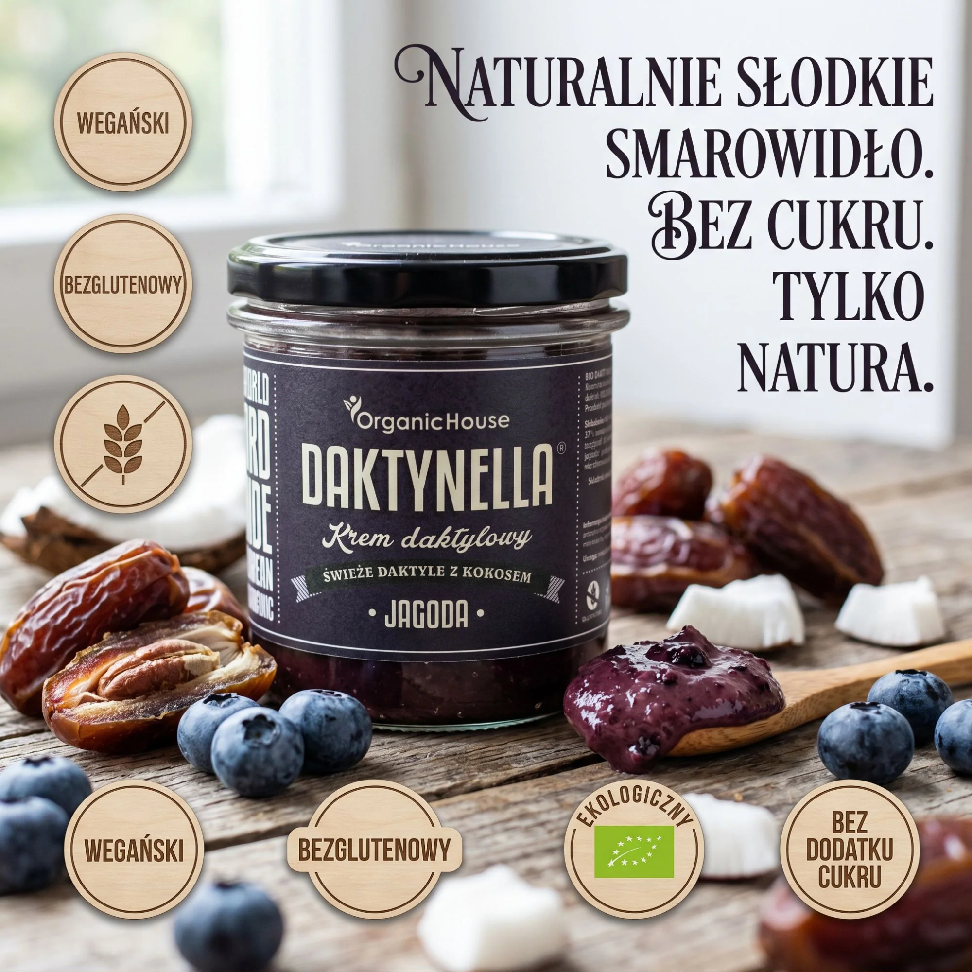 Organic House Daktynella Jagoda 280g - jagodowy krem daktylowo-kokosowy bez dodatku cukru, wegański & organiczny - Image 3