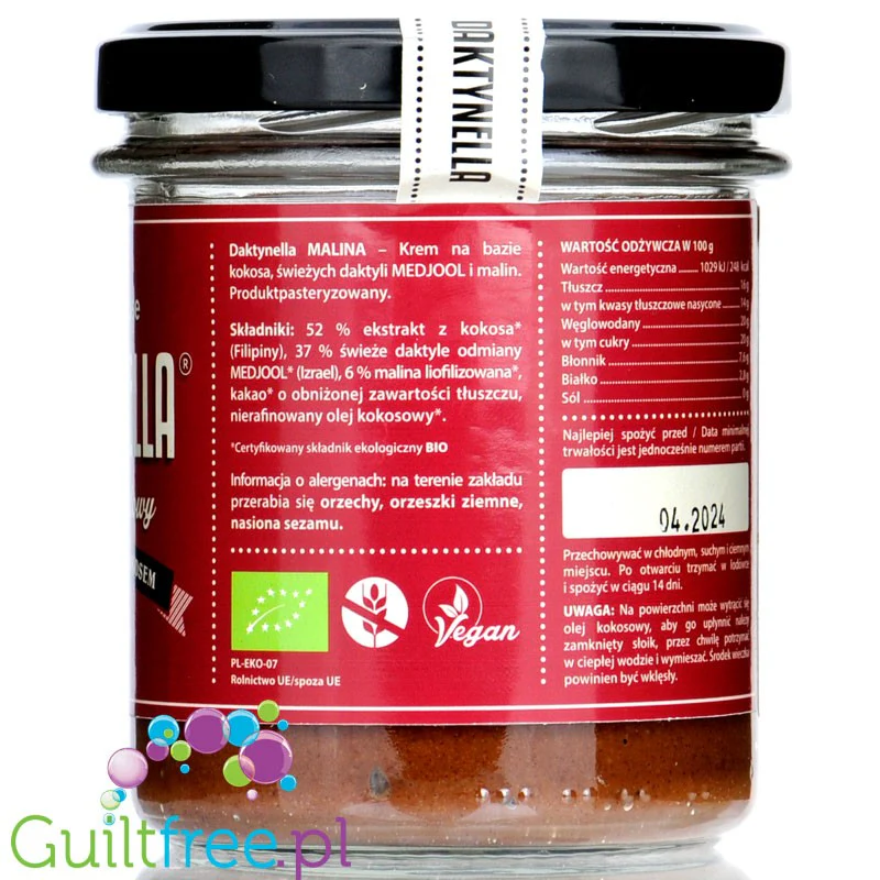 Organic House Daktynella Malina 280g - malinowy krem daktylowo-kokosowy bez dodatku cukru, wegański & organiczny - Image 4