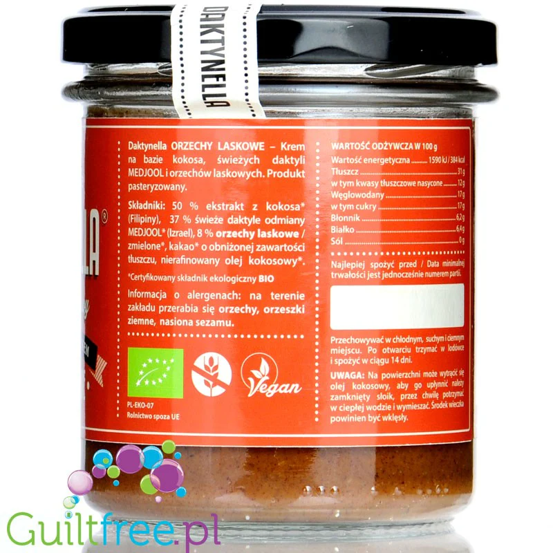 Organic House Daktynella Orzechy laskowe 280g - krem daktylowo-kokosowy z orzechami laskowymi bez dodatku cukru, - Image 2
