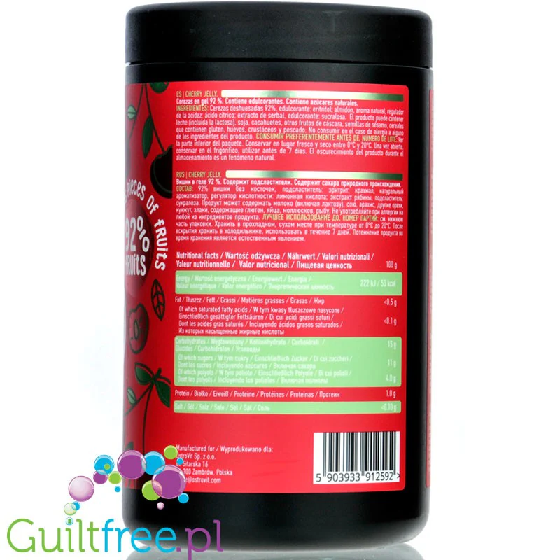 Ostrovit Cherry Jelly 1KG - frużelina wiśniowa bez dodatku cukru, wiśnie w żelu 92% owoców duże kawałki owoców - Image 3