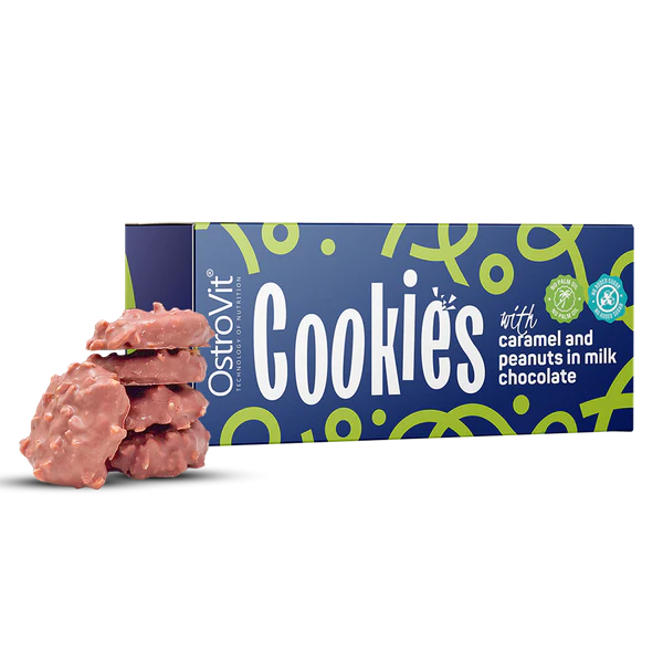 Ostrovit Cookies, Caramel, Peanuts & Milk Chocolate - ciastka z karmelem i orzechami ziemnymi w czekoladzie bez dodatku cukru - Image 3