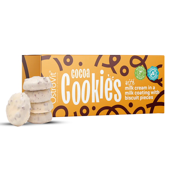 Ostrovit Cookies Milk Cream & Biscuit - ciastka kakaowe z kremem w polewie z kawałkami herbatników bez dodatku cukru - Image 3