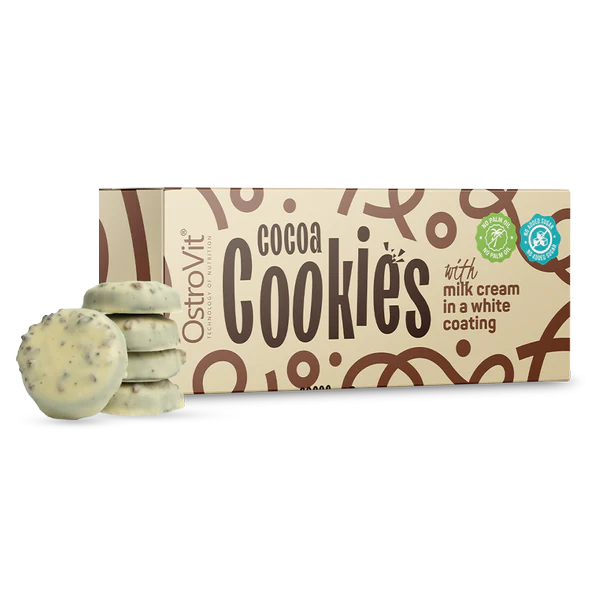 Ostrovit Cookies Milk Cream & White Coating - ciastka kakaowe z kremem mlecznym  w białej polewie bez dodatku cukru - Image 3