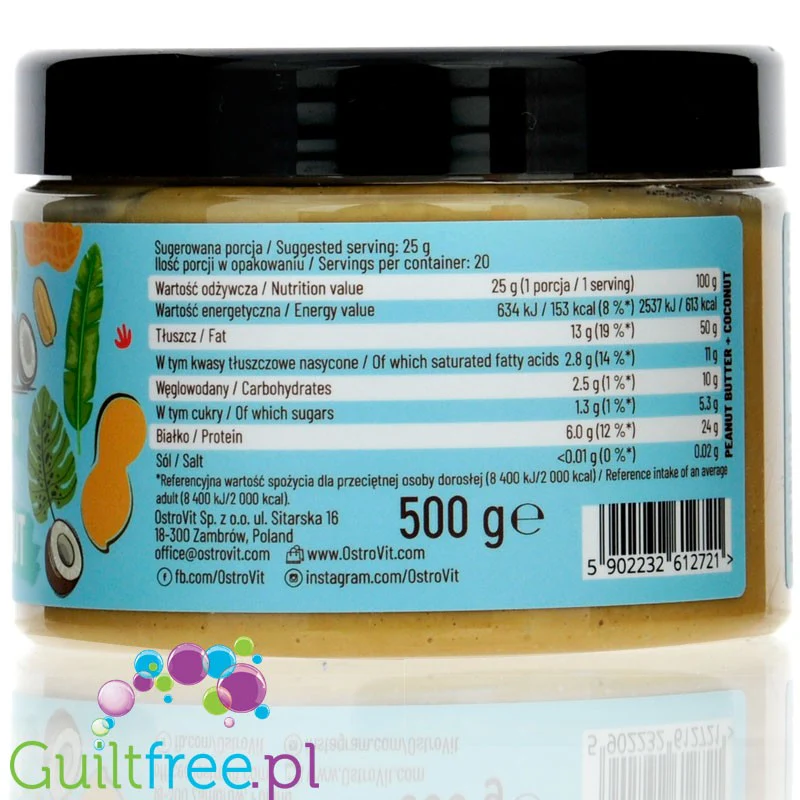 OstroVit Peanut Butter & Coconut - czyste Masło Orzechowe z Kokosem 0,5KG - Image 4