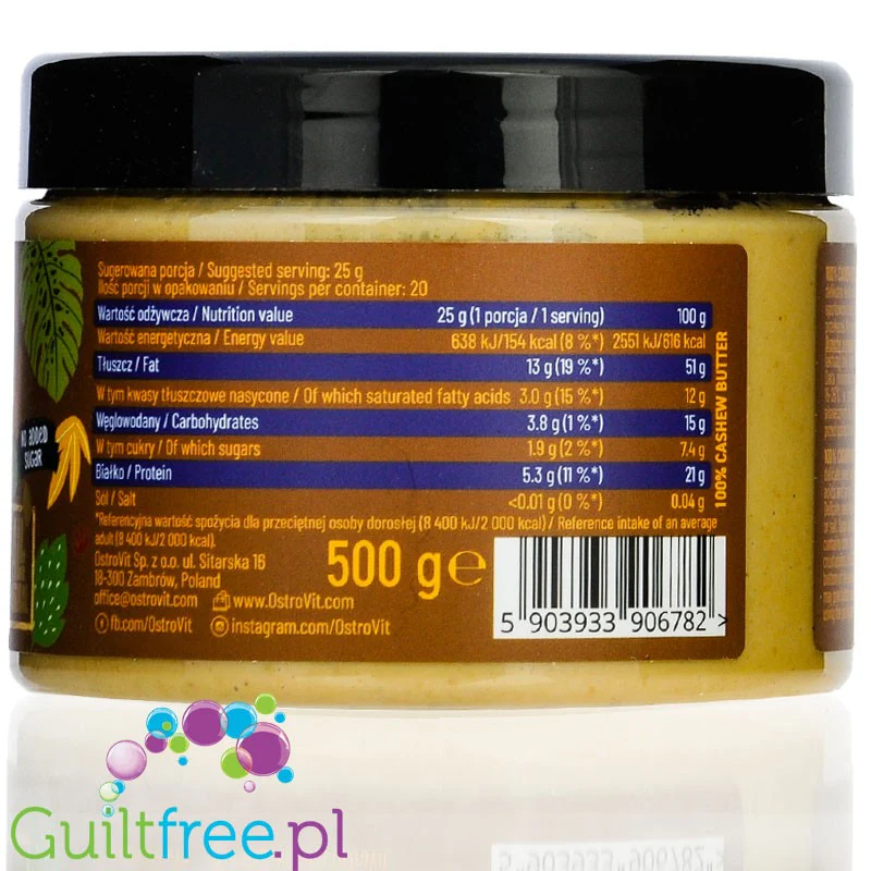 OstroVit czyste Masło z Nerkowców Cashew Smooth bez cukru i soli, 0,5KG - Image 4