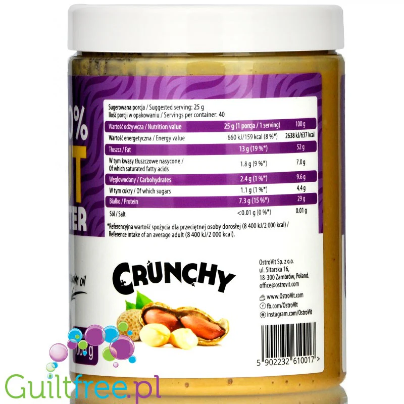 OstroVit NutVit Peanut Crunchy - czyste masło orzechowe z kawałkami orzechów 1KG - Image 4