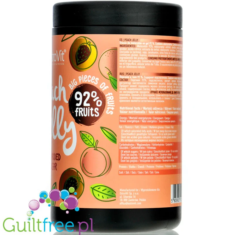 Ostrovit Peach Jelly - frużelina brzoskwiniowa bez dodatku cukru, brzoskwinie w żelu 92% owoców duże kawałki owoców - Image 4