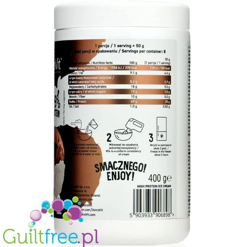 Ostrovit Protein Ice Cream, Chocolate - czekoladowe lody proteinowe bez dodatku cukru 49% białka - Image 4