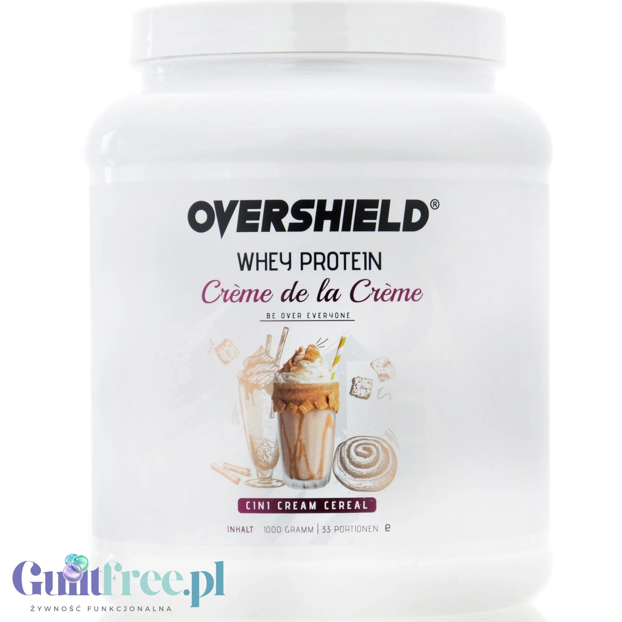 Overshield Crème de la Crème Whey Cini Cream Cereal - kremowe deserowe białko, odżywka WPC & WPI smak Płatków Cynamonowych