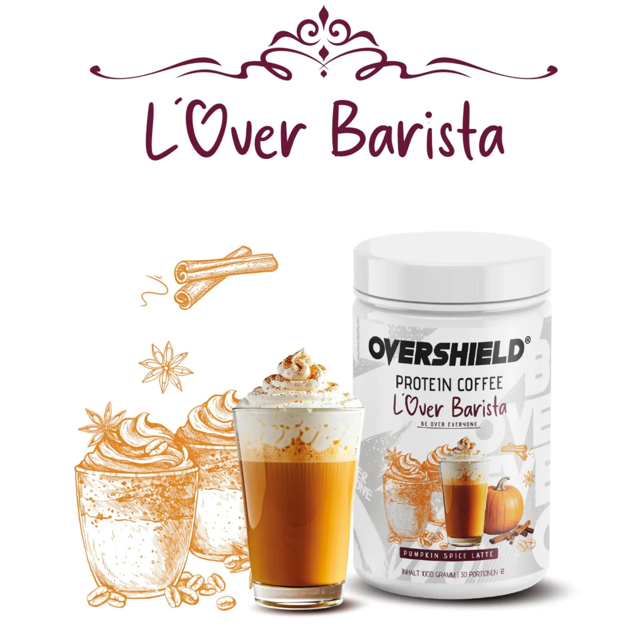 Overshield® Protein Coffee L'Over Barista Pumpkin Spice Latte - kawa proteinowa 21g białka - Image 3
