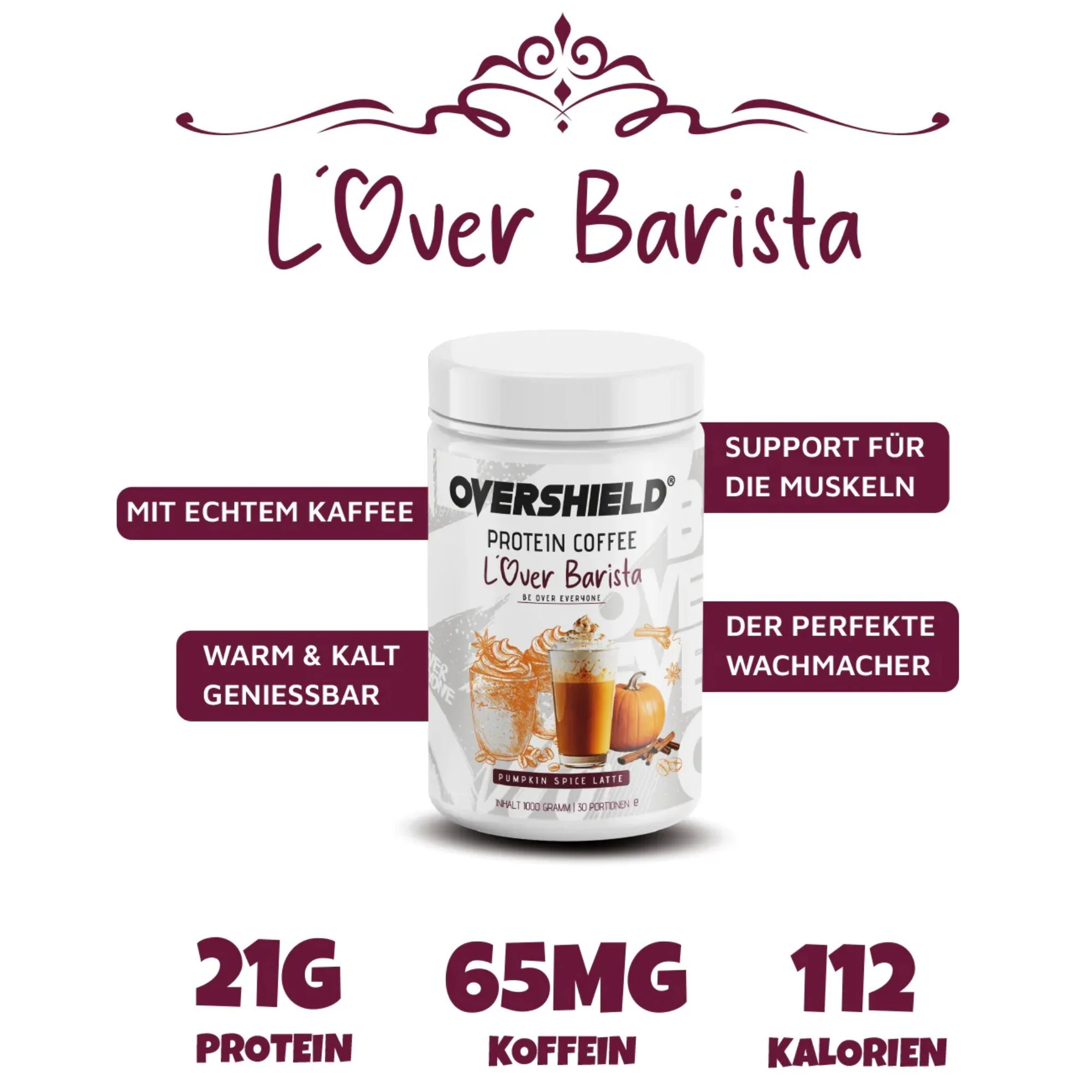 Overshield® Protein Coffee L'Over Barista Pumpkin Spice Latte - kawa proteinowa 21g białka - Image 4