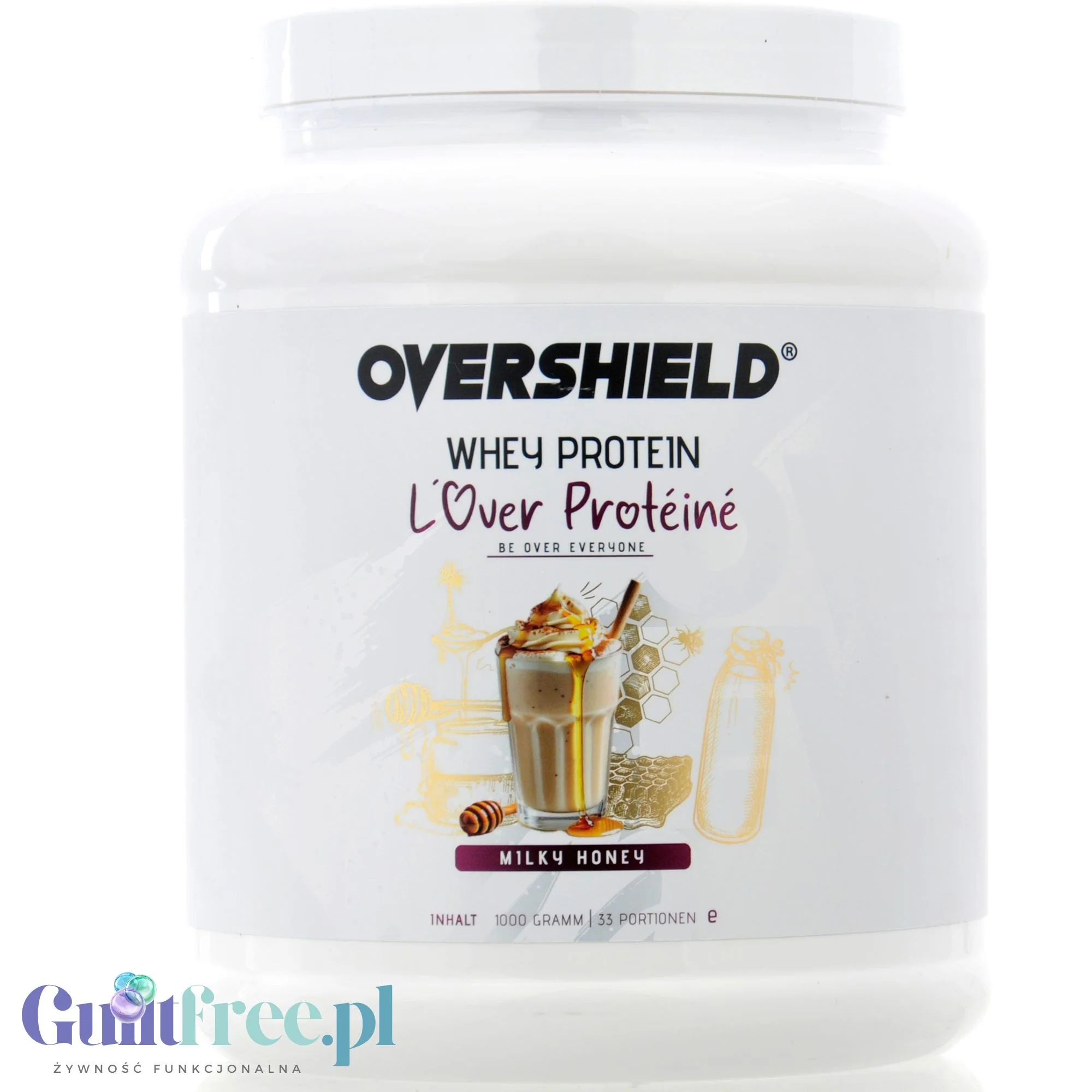 Overshield Whey Protein L’Over Protéiné Milky Honey - kremowe deserowe białko, odżywka WPC & WPI smak Mleko z Miodem
