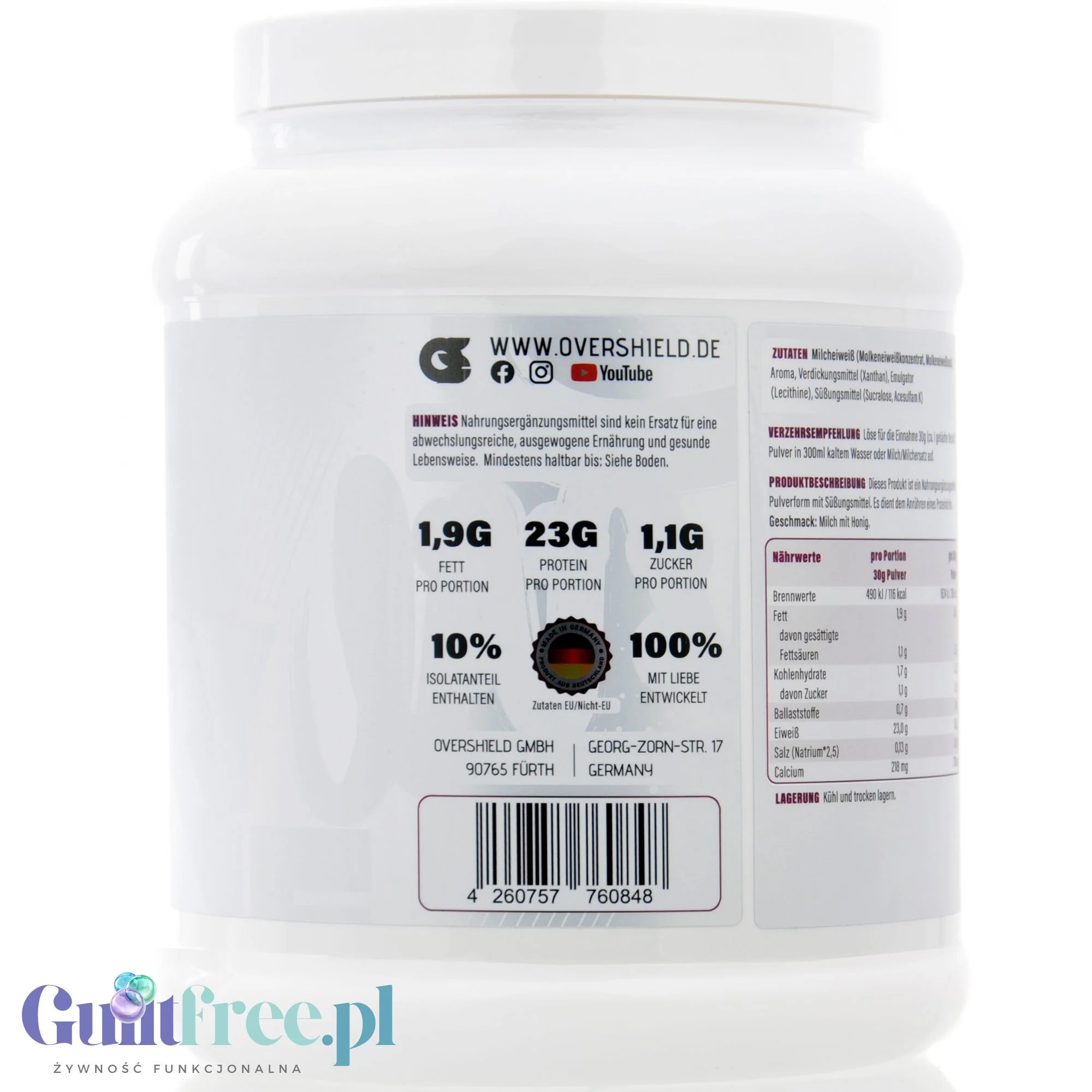 Overshield Whey Protein L’Over Protéiné Milky Honey - kremowe deserowe białko, odżywka WPC & WPI smak Mleko z Miodem - Image 4