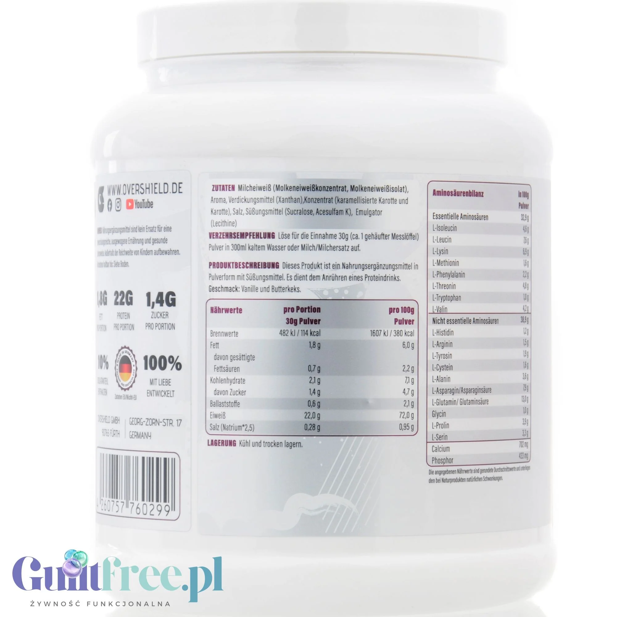 Overshield Whey Protein L’Over Protéiné Vanilla Butterkeks - kremowe deserowe białko, odżywka WPC & WPI smak Ciasteczko Maślane - Image 4