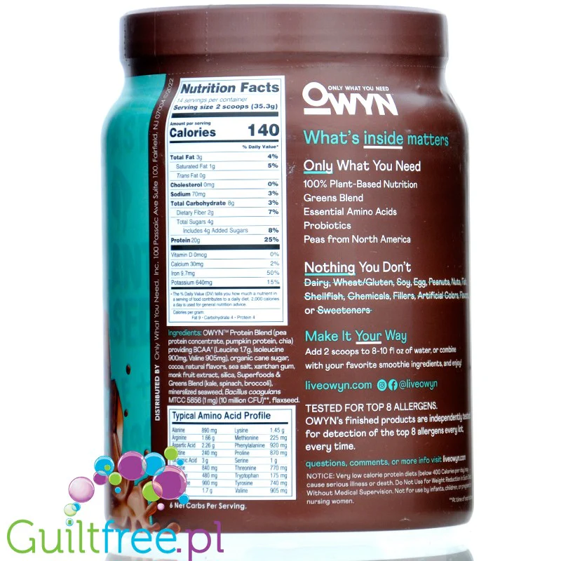 OWYN Plant Protein Dark Chocolate - wegańska odzywka bez soi, glutenu i sukralozy, z superfoods i probiotykami - Image 3
