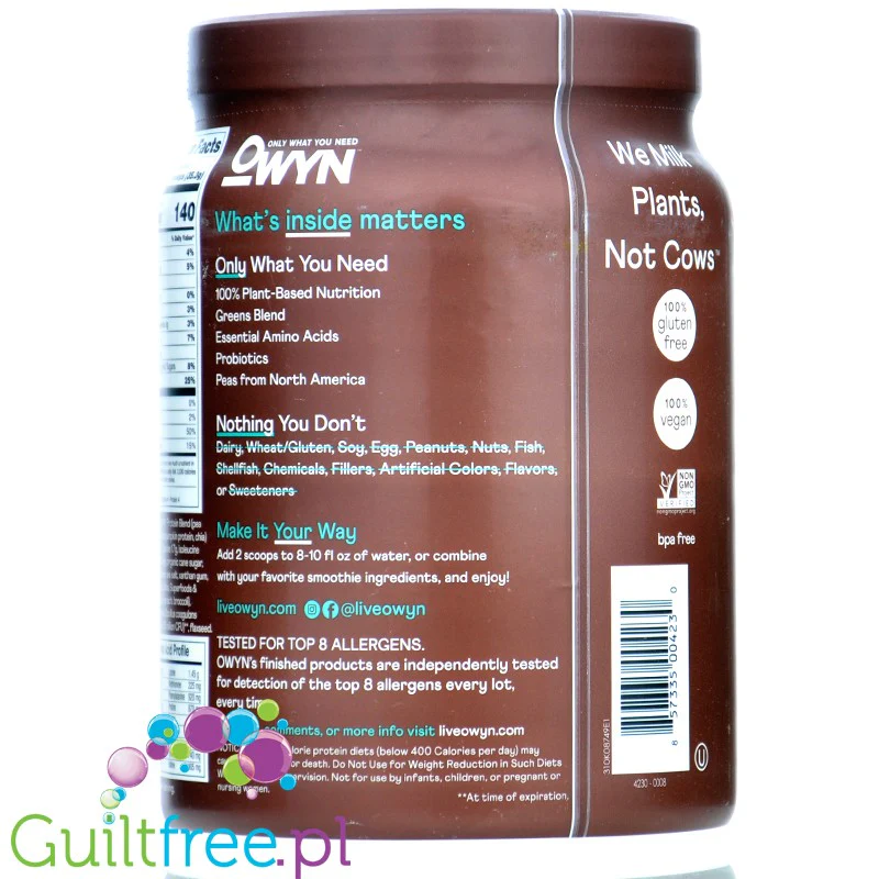 OWYN Plant Protein Dark Chocolate - wegańska odzywka bez soi, glutenu i sukralozy, z superfoods i probiotykami - Image 4