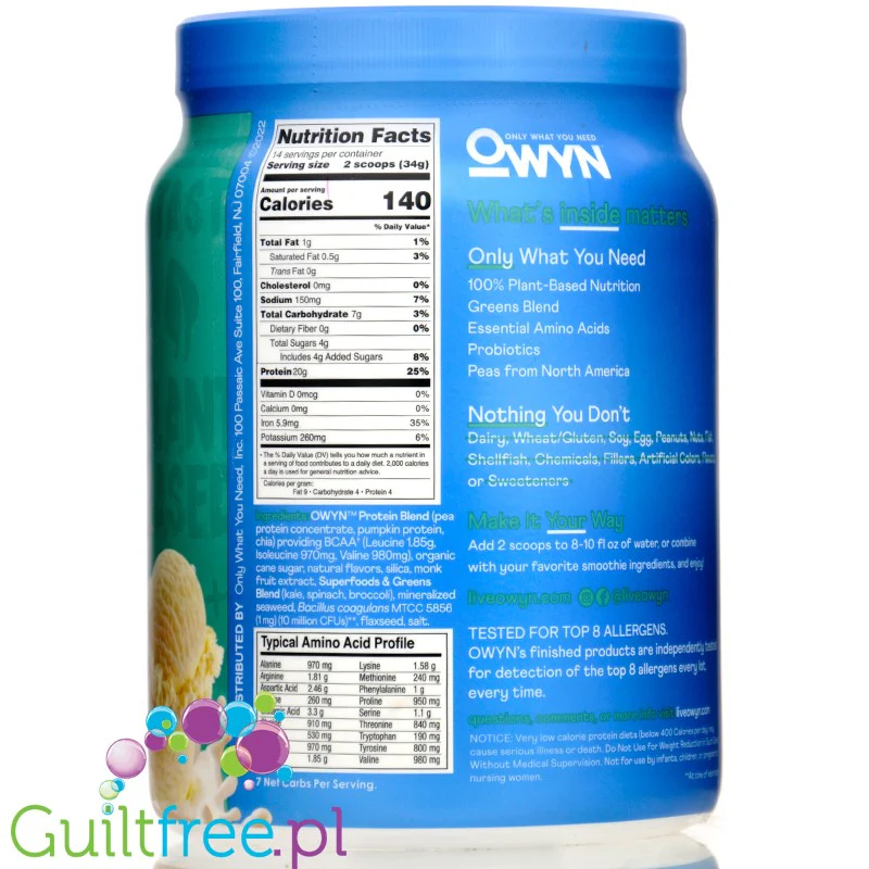 OWYN Plant Protein Smooth Vanilla - wegańskie białko bez soi, glutenu, sukralozy, zagęstników, z superfoods i probiotykami - Image 4