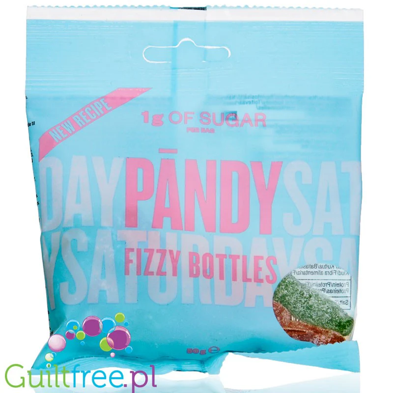 Pandy Candy Fizzy Bottles - błonnikowe żelki bez cukru 45% mniej kalorii, Owoce & Guma Balonowa
