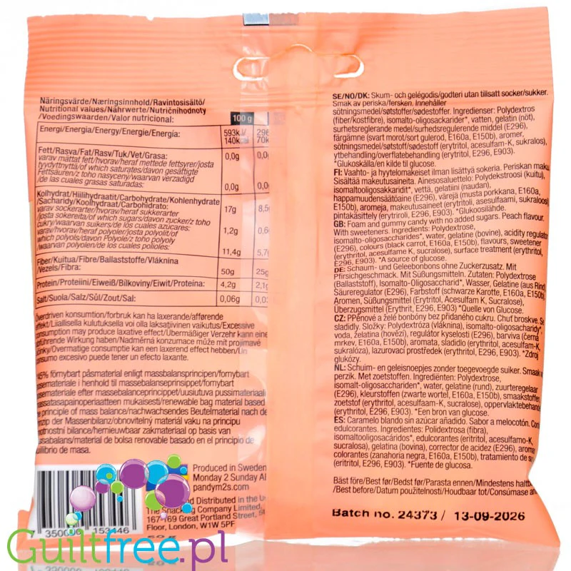 Pandy Candy Peach Rings - kwaśne błonnikowe żelki bez cukru 45% mniej kalorii, Brzoskwiniowe - Image 2