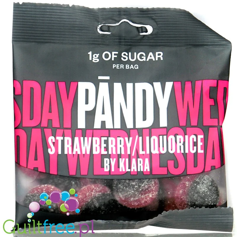 Pandy Candy Strawberry Liquorice - błonnikowe żelki bez cukru 45% mniej kalorii, Lukrecja Truskawkowa