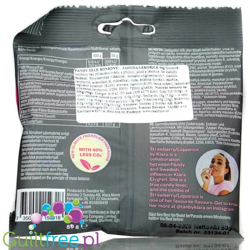 Pandy Candy Strawberry Liquorice - błonnikowe żelki bez cukru 45% mniej kalorii, Lukrecja Truskawkowa - Image 2