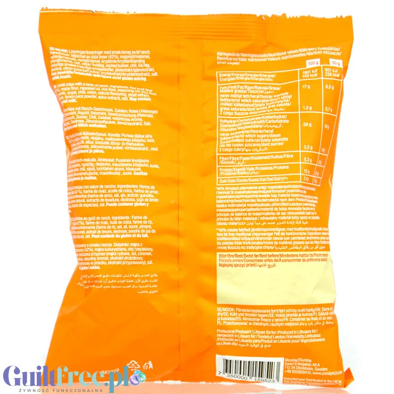 Pandy Lentil Chips Ranch - wegańskie chrupki z soczewicy 40% mniej tłuszczu, smak Jogurtowo-Ziołowy - Image 2