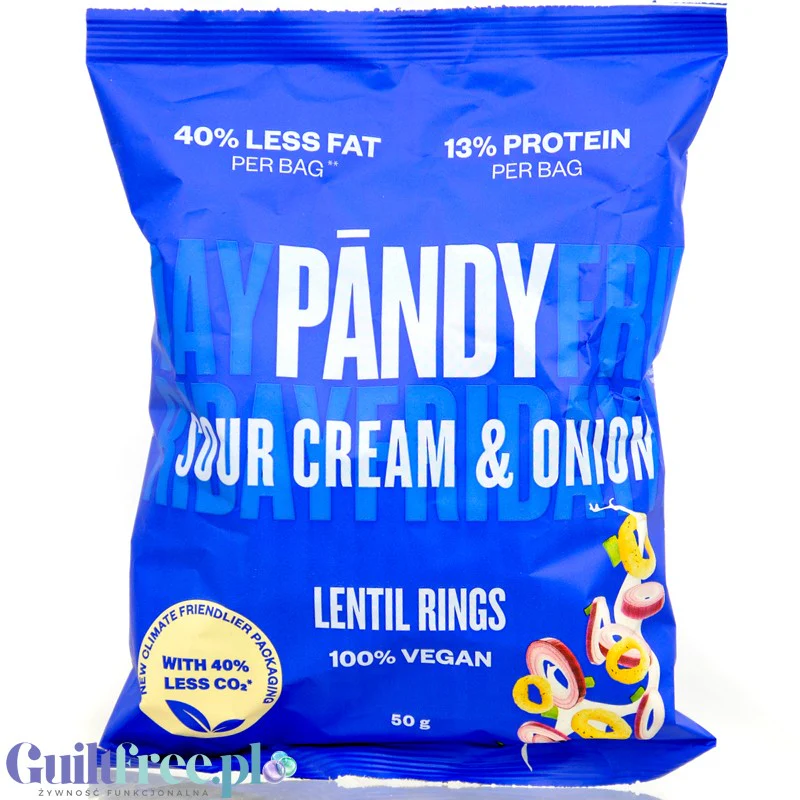 Pandy Lentil Chips Sour Cream & Onion - wegańskie chrupki z soczewicy 40% mniej tłuszczu, smak Śmietana & Cebulka