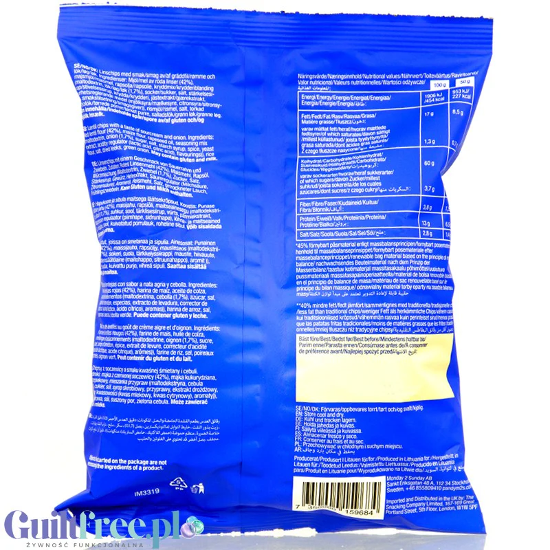 Pandy Lentil Chips Sour Cream & Onion - wegańskie chrupki z soczewicy 40% mniej tłuszczu, smak Śmietana & Cebulka - Image 2