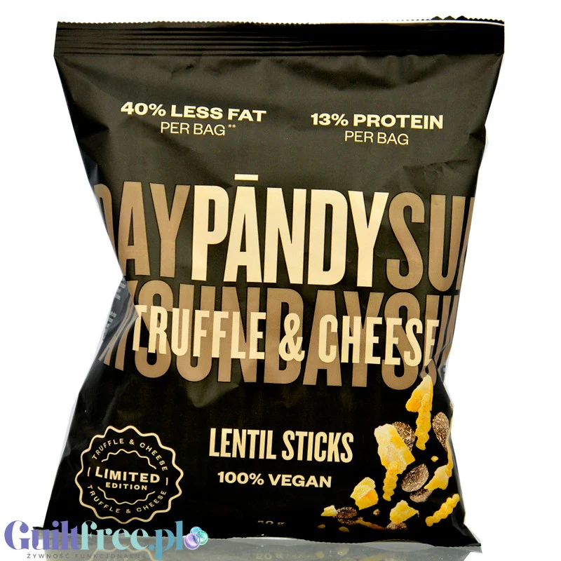 Pandy Lentil Chips Truffle & Cheese - wegańskie chrupki z soczewicy 40% mniej tłuszczu o smaku truflowo-serowym