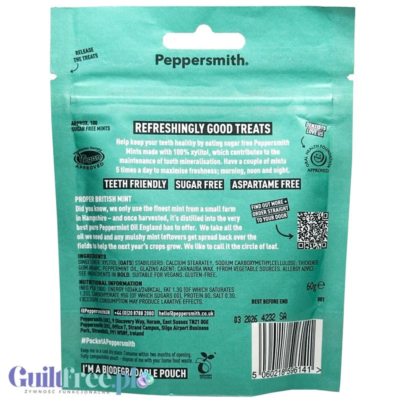 Peppersmith Spearmint Mighty Pouch 60g - guma do żucia z ksylitolem, Mięta Kędzierzawa 100 pastylek - Image 2